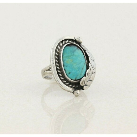 Sterling Silver Blue Turquoise Leaf Ring Size 7 1/2 - Picture 4 of 7